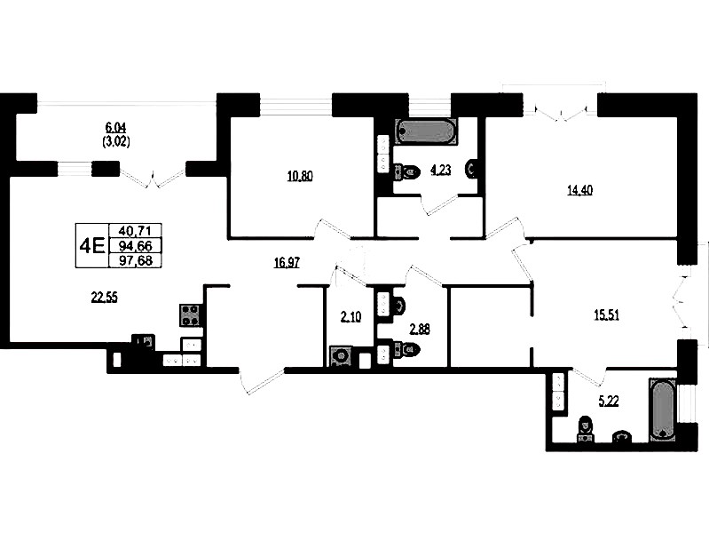 3-комнатная квартира 97.68 м², 4/4 эт., ЖК «Ranta Residence»